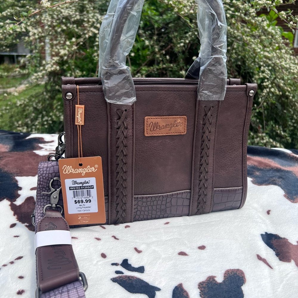 Wrangler Brown Tote Bag with Croc Design
